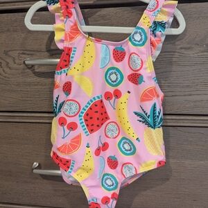 2T Toddler Girls' Pink Fruit-Print Ruffle Strap Swimsuit